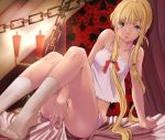  bad_id blonde_hair blush bow camisole candle chain covering covering_crotch face feet footwear foreshortening green_eyes hair_bow hands long_hair original panties socks solo tsumiki_kuzushi twintails underwear 
