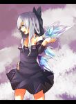  adult alternate_color alternate_hairstyle black_cirno black_dress blue_eyes bow cirno dress hair_bow hand_on_hip ice letterboxed long_hair magic nosuku silver_hair solo touhou wings 