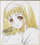  blonde_hair blush brown_eyes face hairband shikishi signature sketch taka_tony takawashi_nagisa tanaka_takayuki traditional_media 