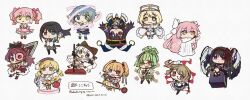  6+girls absurdly_long_hair akemi_homura akemi_homura_(magical_girl) akuma_homura animal_ear_headwear animal_ears ankle_bow back_bow bandaged_leg bandages bare_shoulders beanie belt beret black_belt black_boots black_bow black_collar black_corset black_hair black_hairband black_wings black_wrist_cuffs blonde_hair blue_boots blue_eyes blue_gloves blue_hair blue_hat blue_skirt blue_sleeves book boots bow bow_(weapon) bowtie brooch brown_boots brown_eyes brown_gloves brown_hat brown_leggings cape capelet cat_ears chain cherry chibi cleavage_cutout clothing_cutout collar collared_cape commentary_request confused corset cropped_shirt crossed_arms detached_collar detached_sleeves determined diamond_cutout diamond_earrings diamond_hair_ornament doughnut dress drill_hair dual_persona earrings expressionless eyes_visible_through_hair fake_animal_ears feather-trimmed_sleeves feathered_wings flat_color floating_cape floating_card floating_clothes flower_hairclip food fortissimo frilled_dress frilled_gloves frilled_skirt frills fruit fur-trimmed_capelet fur_trim gem girl_a_(madoka_magica) glasses gloves glowing goddess_madoka gold_chain green_hair grey_sleeves hair_bow hair_flip hair_ornament hairband hairclip hand_in_own_hair happy hat hat_feather high_collar high_ponytail highres holding holding_book holding_bow_(weapon) holding_food holding_pole holding_polearm holding_weapon holy_quintet itou_(ankocha-mgmg) jester_cap jewelry kaname_madoka kaname_madoka_(magical_girl) knee_boots kneehighs large_bow layered_sleeves leaning_back leggings light_frown long_dress long_hair long_sleeves looking_ahead low_twintails magical_girl mahou_shoujo_madoka_magica mahou_shoujo_madoka_magica:_walpurgis_no_kaiten margueritte_(madoka_magica) midriff miki_sayaka miki_sayaka_(magical_girl) miniskirt momoe_nagisa momoe_nagisa_(magical_girl) multiple_girls musical_note musical_note_hair_ornament on_food open_book open_mouth orange_capelet orange_gem orange_hair orange_shirt orange_skirt outstretched_arm over_shoulder oversized_food oversized_object parted_bangs petticoat pink_bow pink_bowtie pink_corset pink_hair pink_skirt pleated_skirt pole polearm ponytail puffy_short_sleeves puffy_sleeves purple_bow purple_bowtie purple_hair purple_skirt purple_sleeves reading red_boots red_bow red_dress red_eyes red_hair red_shoes ringed_eyes sakura_kyoko sakura_kyoko_(magical_girl) selema_terez shi_choka shirt shoes short_hair short_over_long_sleeves short_sleeves short_twintails simple_background single_earring single_thighhigh sitting skirt skirt_under_dress sleeveless sleeveless_shirt smile socks spear staff strapless strapless_shirt tareme thigh-highs thigh_belt thigh_strap tomoe_mami tomoe_mami_(magical_girl) translation_request twin_drills twintails very_long_hair violet_eyes wasu_(madoka_magica) watermark wavy_hair weapon weapon_over_shoulder white_background white_bow white_bowtie white_cape white_capelet white_hair white_shirt white_sleeves white_socks white_thighhighs wings wrist_cuffs yellow_boots yellow_eyes yellow_skirt 