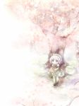  blue_eyes cherry_blossoms dollar dress from_above ghost green_dress hair_ribbon hairband hitodama konpaku_youmu konpaku_youmu_(ghost) ribbon short_hair silver_hair sitting smile solo touhou tree white_hair wreath 