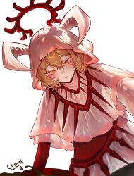  alfnfmd blonde_hair blood blush commentary_request full_body halo horns korean_commentary limbus_company project_moon pwie_(project_moon) sinclair_(project_moon) yellow_eyes 