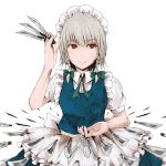  bow braid hair_bow izayoi_sakuya knife maid maid_headdress red_eyes short_hair silver_hair solo tami the_embodiment_of_scarlet_devil throwing_knife touhou twin_braids weapon 