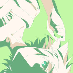  1girl commentary_request from_above green_background green_eyes huwahuwa_youmou looking_at_viewer partially_colored portrait science_adventure shiina_mayuri short_hair solo square steins;gate 