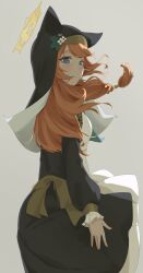  absurdres animal_ear_headwear animal_ears black_veil blue_archive blue_eyes blush cat_ears cat_girl commentary_request grey_background halo highres korean_commentary looking_at_viewer mari_(blue_archive) mawe127 nun orange_hair simple_background veil yellow_halo 