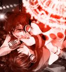  1girl couple headphones kaito karakoro male meiko microphone monochrome red vocaloid 