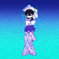  2boys antenna_hair bad_id bad_twitter_id barefoot black_hair black_tank_top blue_outline book clouds collarbone colored_skin crying crying_with_eyes_open hero_(headspace)_(omori) hero_(omori) highres holding holding_book holding_knife knife long_sleeves male_focus morivivi3 multiple_boys omori omori_(omori) open_book outline pajamas pants rain raincloud sad short_hair striped_clothes striped_pajamas striped_pants tank_top tears vertical-striped_clothes vertical-striped_pajamas vertical-striped_pants white_eyes white_pajamas white_pants white_skin 
