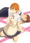  apron blush hair_ornament hairpin inami_mahiru nana_niwatori orange_eyes orange_hair short_hair takanashi_souta unconscious waitress working!! 