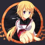  blonde_hair charlotte_dunois deta-mxproject foreshortening hands infinite_stratos long_hair pointing purple_eyes smile solo violet_eyes 