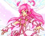  :d angel_wings blush brooch butterfly cure_dream dress earrings flower hair_rings happy highres jewelry long_hair magical_girl omochi100ko open_mouth pink_eyes pink_hair pink_rose precure rose smile solo sparkle wings wrist_cuffs yes!_precure_5 yumehara_nozomi 
