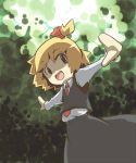  blonde_hair dress fang hair_ribbon inu_wi necktie open_mouth outstretched_arms ribbon rumia short_hair smile solo spread_arms the_embodiment_of_scarlet_devil touhou vest youkai 