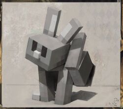  canvas_texture commentary english_commentary faux_3d highres minecraft minecraft_(style) patterned_background rabbit rabbit_(minecraft) ravioli_(rrviolii) signature 