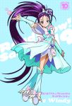  bow bridal_gauntlets character_name cure_windy english futari_wa_precure_splash_star haruyama heart long_hair long_ponytail magical_girl mishou_mai poster precure purple_eyes purple_hair solo star title_drop very_long_hair violet_eyes 