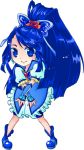  blue_eyes blue_hair brooch butterfly chibi cure_aqua dress earrings flower frills gloves hair_ornament hairpin hakomura jewelry long_hair magical_girl minazuki_karen payot ponytail precure red_rose rose shoes smile solo yes!_precure_5 