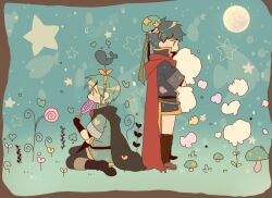  2boys ariuto blue_hair candy commentary_request fire_emblem fire_emblem:_mystery_of_the_emblem fire_emblem:_path_of_radiance food green_headband headband holding holding_candy holding_food holding_lollipop ike_(fire_emblem) lollipop male_focus marth_(fire_emblem) multiple_boys mushroom short_hair super_smash_bros. swirl_lollipop 
