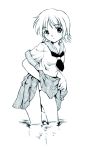  monochrome pizza_man school_uniform serafuku short_hair skirt skirt_lift solo wading water 