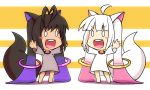  :d ahoge animal_ears black_hair blush_stickers cat_ears chibi dark_persona dress drpow gradient_hair grey_dress kyubey kyuubee mahou_shoujo_madoka_magica multicolored_hair multiple_persona o_o open_mouth outstretched_arms personification smile tail tom_(drpow) white_dress white_hair 