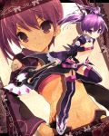  2girls aisha aisha_(elsword) blush bra breasts cleavage cross elsword flat_chest footwear hair_ribbon lingerie looking_at_viewer midriff multiple_girls navel purple_eyes purple_hair ribbon show_(rinnetenshow) smile socks thigh-highs thighhighs tubetop twintails underwear violet_eyes wand zoom_layer 