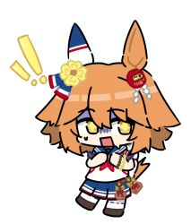  ! !! 1girl animal_ears full_body highres horse_ears horse_girl horse_tail matikanefukukitaru_(umamusume) medium_hair mr._catto orange_eyes orange_hair sailor_collar school_uniform solo sparkling_eyes surprised tail talisman umamusume white_background 