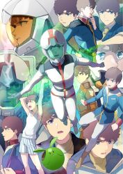  1boy amuro_ray arm_up assault_visor blue_eyes blue_jacket bodysuit book boots brown_hair casual collage collar collared_jacket commentary_request earth_federation_space_forces formal_clothes from_side full_body gloves green_boots green_gloves gundam haro helmet highres holding holding_book jacket looking_at_viewer loungewear male_underwear mecha_pilot_suit military_uniform mobile_suit_gundam multiple_costumes multiple_persona multiple_views normal_suit_(gundam) oh_syz open_mouth pants profile red_collar red_wrist_cuffs short_hair stretching striped_male_underwear tank_top teeth tongue underwear upper_body white_bodysuit white_helmet white_pants white_tank_top wrist_cuffs 