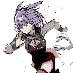  1girl amoris_(bang_dream!) animal_ears bang_dream! bang_dream!_it's_mygo!!!!! horse_ears horse_tail purple_hair red_eyes red_nails red_thighhighs seyarin_41 solo tail thigh-highs thigh_strap umamusume white_background yuutenji_nyamu 