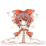  bad_id bare_shoulders blush bow brown_eyes brown_hair chibi detached_sleeves dress flapping hair_bow hakurei_reimu long_sleeves miko pasutel red_dress solo touhou 