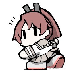  1girl brown_hair brown_sailor_collar brown_skirt chibi chibi_only from_behind full_body grey_shoes kantai_collection no_mouth notice_lines pleated_skirt ponytail sailor_collar sailor_shirt school_uniform serafuku shikinami_(kancolle) shirt shoes short_sleeves simple_background skirt solid_eyes solo task_(s_task80) white_background white_shirt |_| 