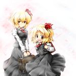  adult bag black_dress blonde_hair blush dress dual_persona fang hair_ribbon multiple_girls multiple_persona open_mouth pr0vidence red_eyes red_star_(toranecomet) ribbon rumia school_bag smile solo the_embodiment_of_scarlet_devil touhou youkai 