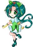  akimoto_komachi bow butterfly chibi cure_mint dress earrings flower frills green_eyes green_hair hair_ornament hairpin hakomura jewelry long_hair looking_back magical_girl precure red_rose ribbon rose shoes smile solo twintails yes!_precure_5 