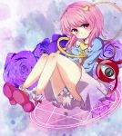  bad_id eyeball flower komeiji_satori magic_circle pink_eyes pink_hair purple_rose rose shromann sitting solo touhou 