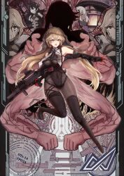  6+girls :o absurdres assault_rifle bare_shoulders black_groza_(girls'_frontline_2) black_leotard black_veil blonde_hair bodysuit boots breasts character_name closed_eyes commentary_request dark-skinned_female dark_skin darture_(girls'_frontline_2) extra_arms full_body girls'_frontline_2:_exilium girls_frontline gloves green_eyes grin groza_(girls'_frontline_2) gun hair_between_eyes hair_bun heterochromia high_heel_boots high_heels highleg highleg_leotard highres hip_focus legs leotard long_hair medium_breasts multiple_girls namiki_(remiter00) nemesis_(girls'_frontline_2) ots-14_(destined_love)_(girls'_frontline) ots-14_(girls'_frontline) rifle scarlett_caldwell see-through_clothes see-through_veil serious silhouette smile solo_focus thigh_boots thighs twintails veil very_long_hair weapon white_hair yellow_eyes 