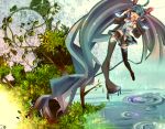  :o aqua_eyes aqua_hair boots detached_sleeves haru_(oomr005) hatsune_miku headset long_hair necktie open_mouth skirt solo tears thigh-highs thigh_boots thighhighs twintails very_long_hair vocaloid water 