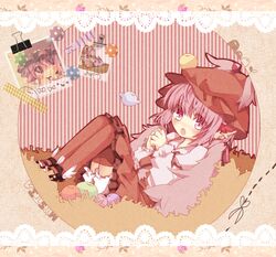  bird bloomers blush hat lying mary_janes mystia_lorelei nest on_back open_mouth photo_(object) pink_eyes pink_hair piyyoota shoes short_hair solo touhou upskirt winged_shoes wings 