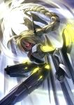  armor blazblue blonde_hair braid garuku hair_weapon lambda-11 long_hair visor weapon 