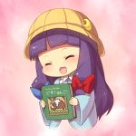  :3 alternate_costume blueberry_(5959) blush boar book bow bulldrome bust chibi child closed_eyes crescent eyes_closed hair_bow hat kindergarten long_hair monster_hunter patchouli_knowledge purple_hair school_hat school_uniform smile solo touhou young 
