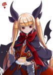  blazblue blonde_hair bow cake food fork frills gothic gothic_lolita hair_bow lolita_fashion rachel_alucard red_eyes rekise twintails 