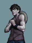  black_hair caucasian male manly monkey_d_luffy muscle one_piece realistic scar simple_background solo standing yankuroto 