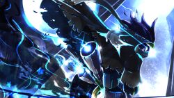  black_hair black_jacket blue_fire blue_theme dutch_angle exhaust_pipe fire jacket kirby_(series) kirby_air_ride kirby_air_riders looking_back noir_dedede star_(symbol) tntvale torn_clothes torn_jacket wheelie_(kirby) 