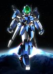  blue_comet_spt_layzner earth glowing glowing_eyes highres honesaikou layzner mecha oldschool solo space sunrise 