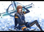  blue_rose brown_hair buttons coat cross flower glasses gloves jade_curtiss kabi long_hair male pants petals red_eyes rose sitting skull smile solo tales_of_(series) tales_of_the_abyss 