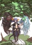  blue_hair boots bow breasts choker detached_sleeves dizzy dizzy_(artist) forest guilty_gear hair_bow insect long_hair nature navel necro red_eyes tail thigh-highs thighhighs under_boob underboob undine very_long_hair wings 