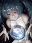  akubi akubi_(fyfy) aqua_hair bridal_gauntlets closed_eyes earth eyes_closed globe hatsune_miku hatsune_miku_(append) highres long_hair miku_append smile solo twintails vocaloid vocaloid_append 