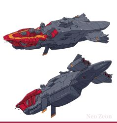  anime_coloring beam_cannon commentary_request energy_cannon from_above from_below gundam gyoubu_ippei missile_pod moon_gundam multiple_views neo_zeon no_humans official_art reference_sheet science_fiction ship_turret simple_background spacecraft spacecraft_turret thrusters vehicle_focus vernier_thrusters white_background 