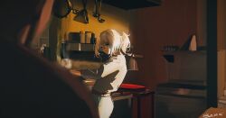  absurdres an-94_(antje)_(girls'_frontline) an-94_(girls'_frontline) better_call_saul blonde_hair blue_eyes breaking_bad commentary_request cooking derivative_work girls_frontline glasses highres kitchen looking_at_viewer nacho_varga ponytail shirt short_hair standing user_jyux3852 white_shirt 
