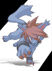  animal_ears animal_nose claws collar cool_the_cerberus cuffs highres hiyaudon nail_polish no_humans purple_fur red_hair scar scar_across_eye scar_on_face shin_megami_tensei shin_megami_tensei_devil_children spiked_collar spikes 