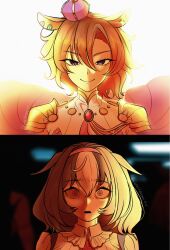  animal_ears charlottegoons collar droopy_ears ear_piercing hairband hat highres horse_ears horse_girl looking_at_another marvel meisho_doto_(turbulent_blue)_(umamusume) meisho_doto_(umamusume) meme piercing scene_reference sentry_(marvel) shoulder_blades sunlight t.m._opera_o_(umamusume) thunderbolts_(movie) umamusume wide-eyed 