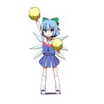  blue_eyes blue_hair cheerleader cirno midriff pom_poms seren_(staphy) short_hair smile solo touhou transparent_background wings 