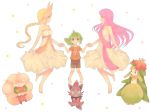  ahoge anthea_(pokemon) barefoot blonde_hair blue_eyes braided_hair concordia_(pokemon) dress feet green_hair lilligant long_hair male n_(pokemon) pink_eyes pink_hair pokemon pokemon_(game) pokemon_black_and_white pokemon_bw ribbon whimsicott yellow_eyes young zorua 