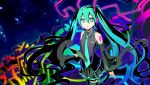  aqua_eyes aqua_hair colorful cthulhu_mythos detached_sleeves dissolving_clothes hatsune_miku headset long_hair lovecraft maxgonta necktie skirt solo thigh-highs thighhighs twintails very_long_hair vocaloid zettai_ryouiki 