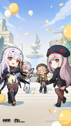  >_< 4girls :d ;) ahoge anis_(nikke) anniversary balloon beret black_boots black_gloves black_jacket black_thighhighs blue_sky boots brown_hair brown_thighhighs clouds cloudy_sky copyright_name counters_(nikke) facing_viewer fingerless_gloves full_body gloves goddess_of_victory:_nikke green_eyes gun hat highres holding holding_gun holding_weapon jacket long_hair long_sleeves looking_at_viewer modernia_(nikke) multiple_girls neon_(nikke) official_art one_eye_closed open_mouth purple_hair rapi_(nikke) red_eyes semi-rimless_eyewear shirt shotgun skirt sky smile stairs tareme thigh-highs thigh_boots violet_eyes weapon white_hair white_shirt white_skirt white_thighhighs 